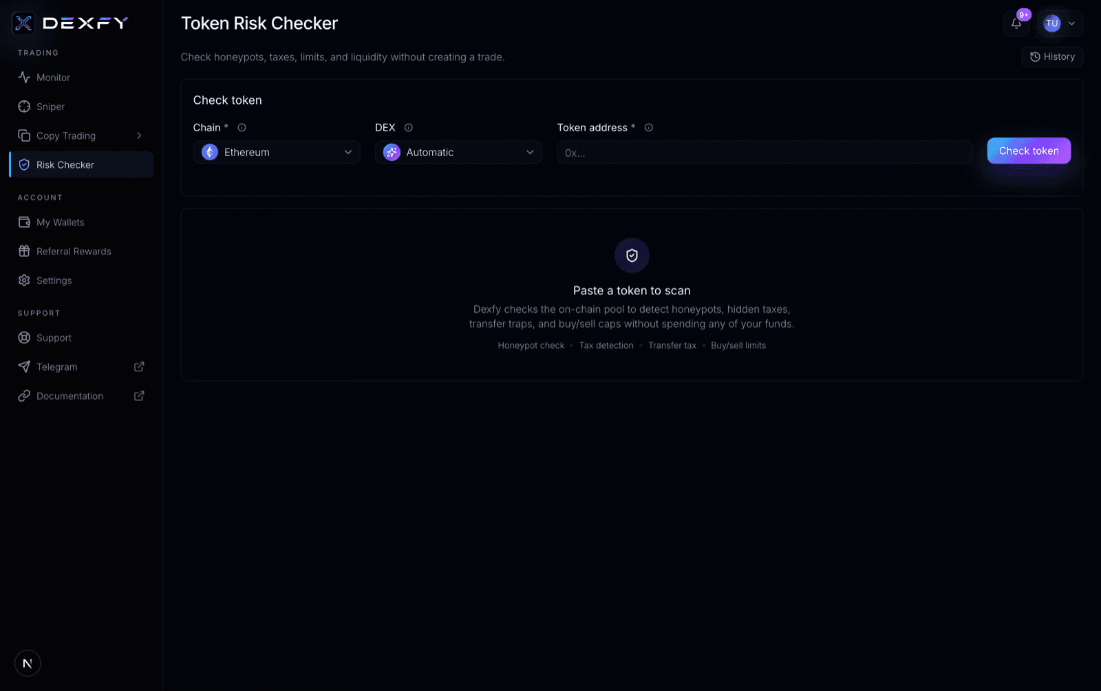 The Dexfy token risk checker